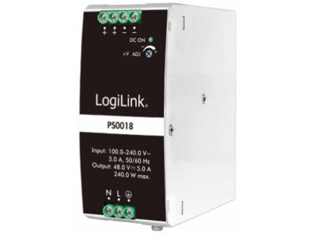 LogiLink Bloc d'alimentation pour rail DIN, 240W, 48V, blanc