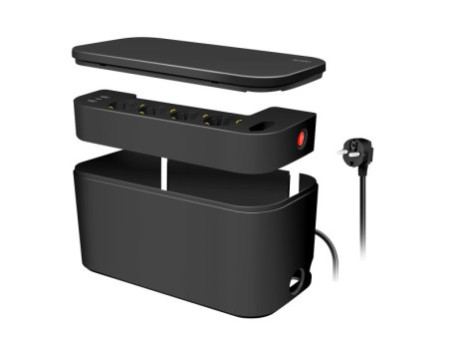 LogiLink Boîtier de câbles avec multiprise, 5 prises, noir
