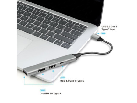 LogiLink Hub USB 3.2 Gen1, 4 ports, boîtier aluminium, gris