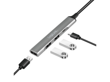LogiLink Hub USB 3.2 Gen1, 4 ports, boîtier aluminium, gris