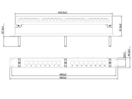 LogiLink Panneau de brassage Keystone 19', 16 ports, gris