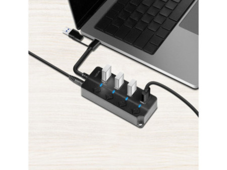 LogiLink Hub USB 3.2, 4 ports, avec interrupteurs, noir