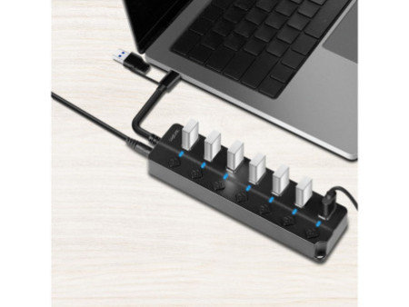 LogiLink Hub USB 3.2, 7 ports, avec interrupteurs, noir