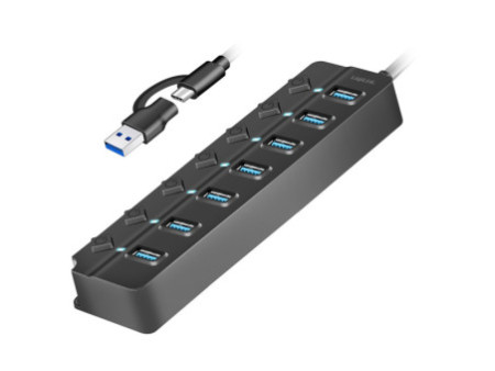 LogiLink Hub USB 3.2, 7 ports, avec interrupteurs, noir