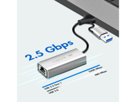 LogiLink Adaptateur réseau Ethernet USB vers RJ45, gris