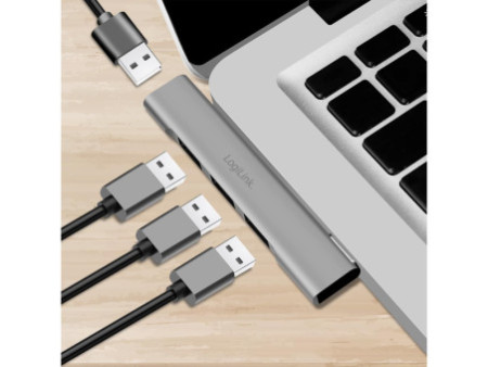 LogiLink Hub USB 3.0 Ultraslim, 4 ports, boîtier aluminium