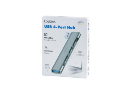 LogiLink Hub USB 3.0 Ultraslim, 4 ports, boîtier aluminium