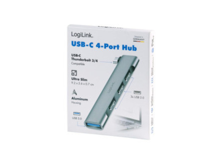 LogiLink Hub USB 3.0 Ultraslim, 4 ports, boîtier aluminium
