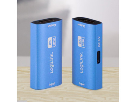 LogiLink Répéteur HDMI, 8K/60 Hz, boîtier en aluminium, bleu