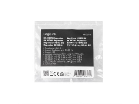 LogiLink Répéteur HDMI, 8K/60 Hz, boîtier en aluminium, bleu