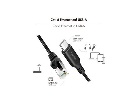 LogiLink Câble Ethernet USB 3.2, USB-C - RJ45, 2 m