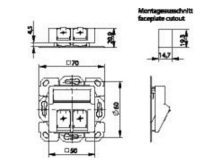 Telegärtner AMJ Boîtier encastrable, 50 x 50 mm, 2 ports