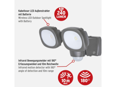 brennenstuhl Projecteur LUFOS LED à pile, 2x 240 lumen, IP44