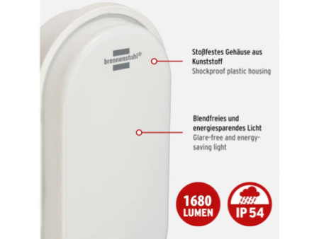 brennenstuhl Lampe LED ovale à détecteur de mouvement, blanc