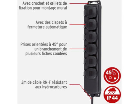 brennenstuhl Multiprise IP44, 6 prises