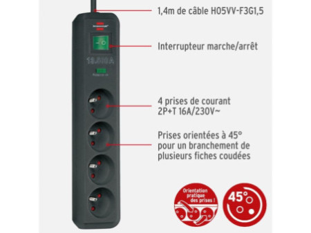 brennenstuhl Prolongateur multiprise 'Eco-Line', 4 prises