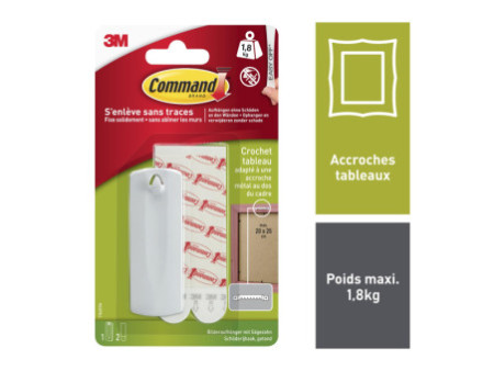 3M Command Crochet en dents de scie pour tableaux, blanc