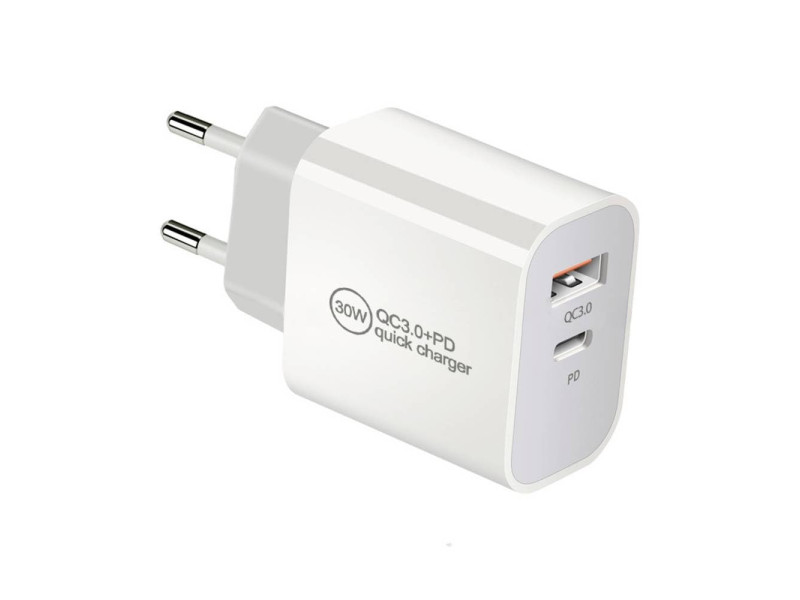IWH Chargeur secteur USB-C, 1 USB-A / 1 USB-C, 30 W, blanc