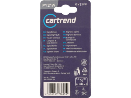 cartrend Ampoule de voiture, 12 Volts, 21 Watt, jaune