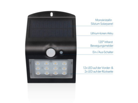 uniTEC Lampe solaire murale LED à détecteur de présence,noir