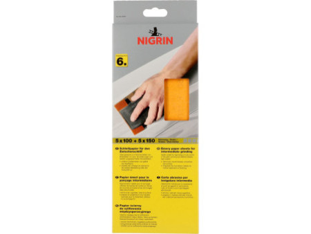 NIGRIN Papier émeri, ponçage intermédiaire, grain P100/150