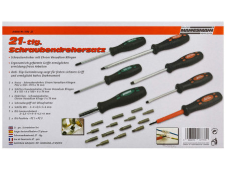 BRÜDER MANNESMANN Kit de tournevis, 21 pièces, avec embouts