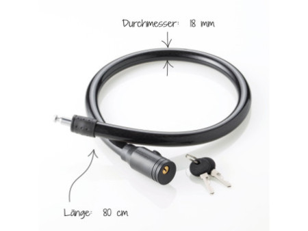 FISCHER Câble antivol pour vélo, longueur: 1.800 mm, noir