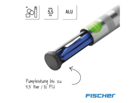 FISCHER Mini pompe à air pour vélo ALU, boîte de rustines