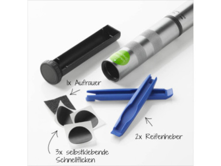 FISCHER Mini pompe à air pour vélo ALU, boîte de rustines