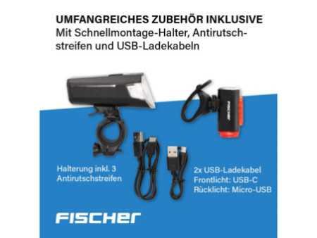 FISCHER Set d'éclairage à LED rechargeable USB TWIN, 80 lux