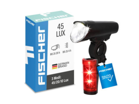 FISCHER Kit d'éclairage LED pour vélo, 45 lux