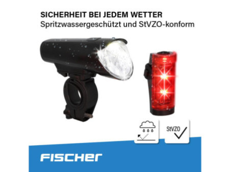 FISCHER Kit d'éclairage LED pour vélo, 45 lux