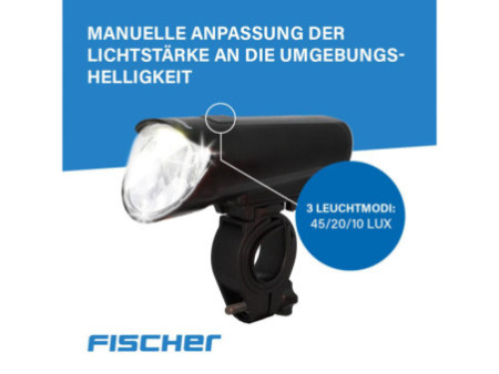 FISCHER Kit d'éclairage LED pour vélo, 45 lux