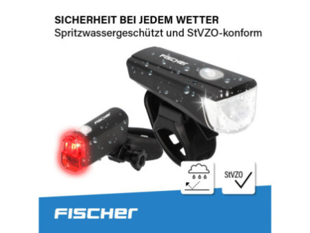 FISCHER Kit d'éclairage LED pour vélo, à piles, 20 lux