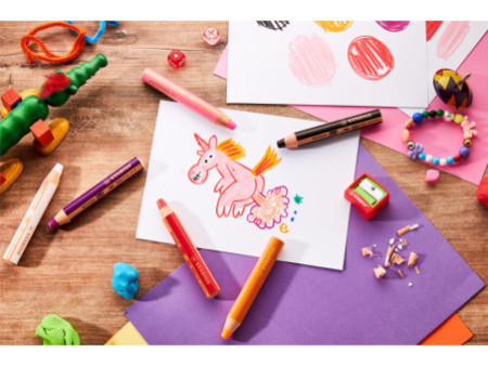 STABILO Crayon multi-talents woody 3 en 1, étui de 6 Licorne