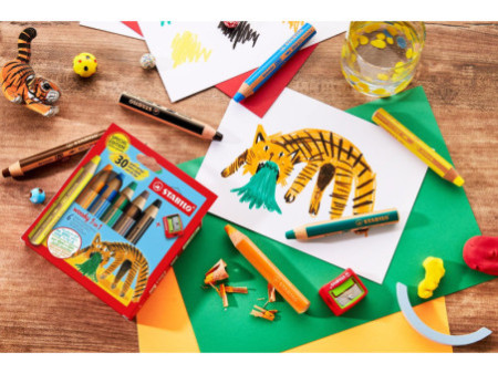 STABILO Crayon multi-talents woody 3 en 1, étui de 6 Tigre