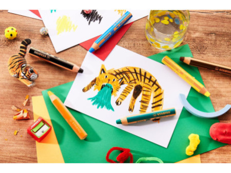 STABILO Crayon multi-talents woody 3 en 1, étui de 6 Tigre
