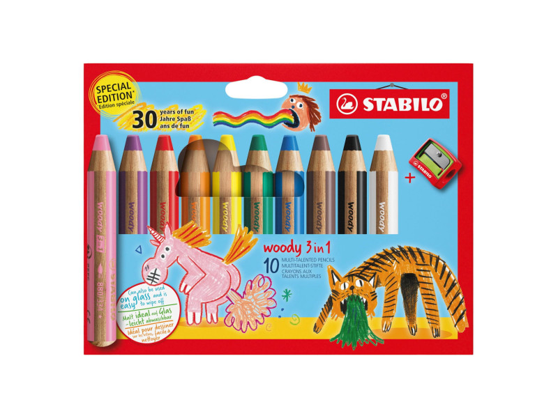 STABILO Crayon multi-talents woody 3 en 1, étui de 10 30 ans