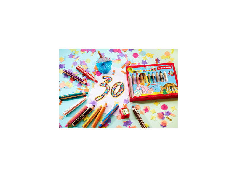 STABILO Crayon multi-talents woody 3 en 1, présentoir 30 ans
