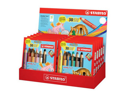 STABILO Crayon multi-talents woody 3 en 1, présentoir 30 ans