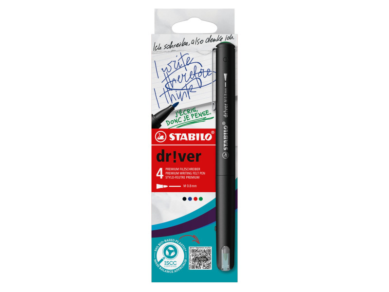 STABILO Feutre d'écriture dr!ver, medium, étui carton de 4