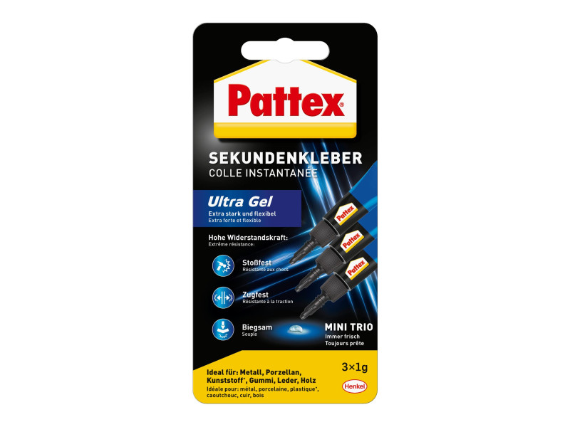 Pattex Colle instantanée Ultra Gel MINI Trio, 3 tube de 1 g