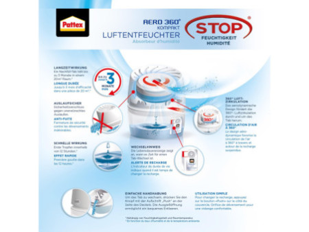 Pattex Déshumidificateur pour salle de bain AERO 360, blanc