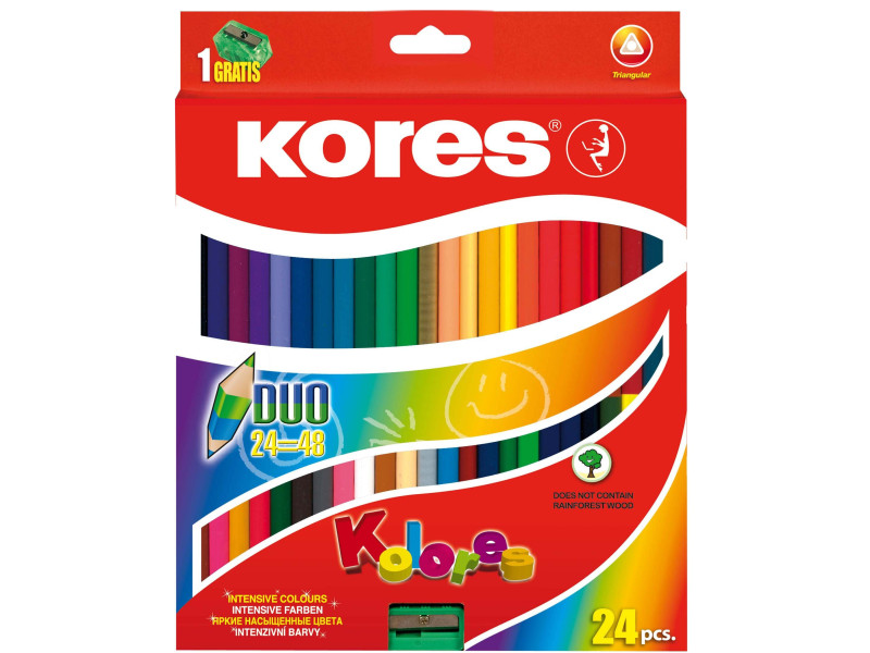 Kores Crayons de couleur 'DUO', étui carton de 24 + taille-