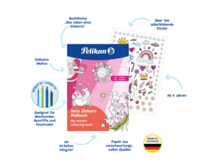 Pelikan Cahier de coloriage 'Ma licorne', A4, & 100 stickers