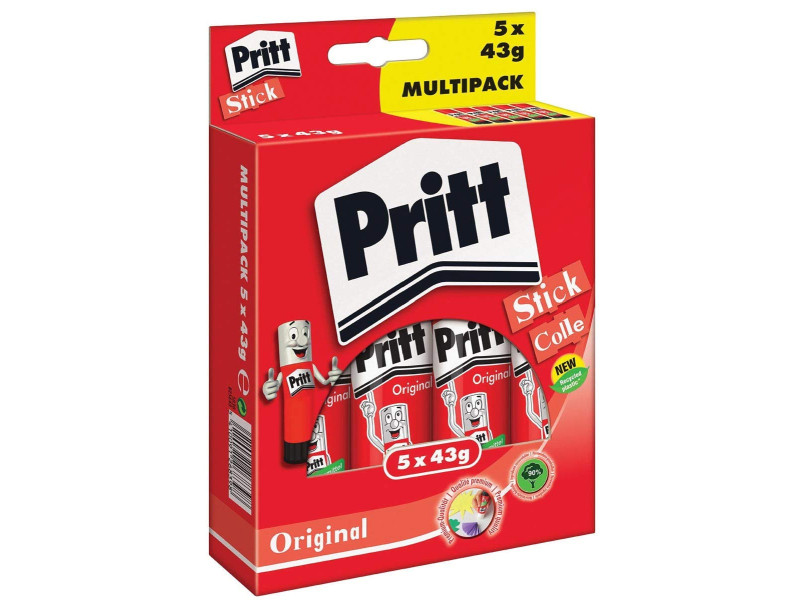 Pritt Bâton de colle 5 x 43 g, en multipack, sans solvant