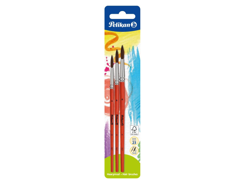 Pelikan Set de pinceaux à poils fins, 3 pièces, assorti