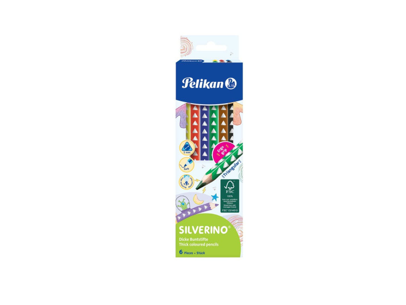 Pelikan Crayon de couleur triangulaire SILVERINO gros, étui