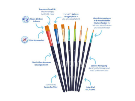 Pelikan Set de pinceaux Premium, 8 pièces, assorti