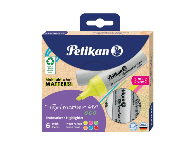 Pelikan Surligneur 490 eco, étui de 6, couleurs fluo
